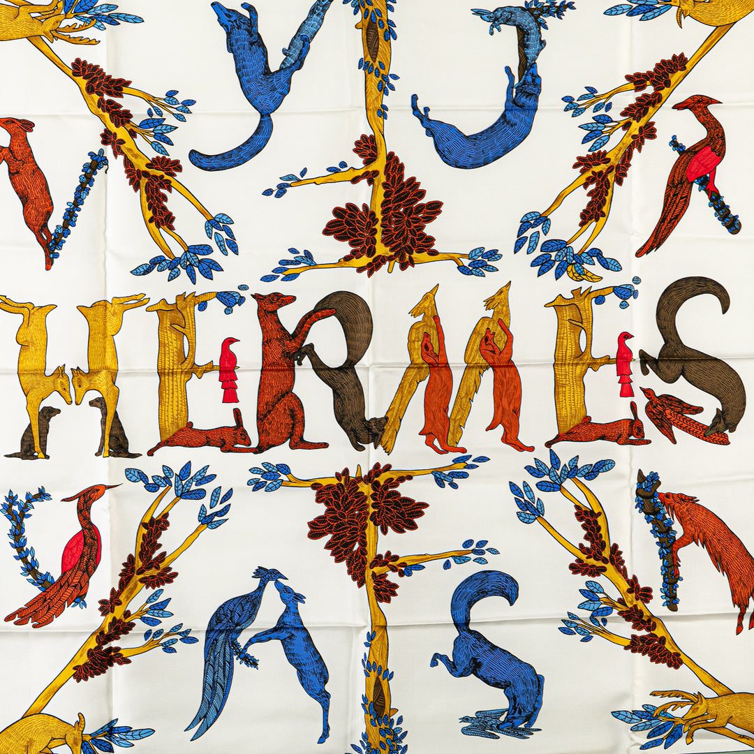 Hermès Alphabet III Silk Scarf White - GABY PARIS