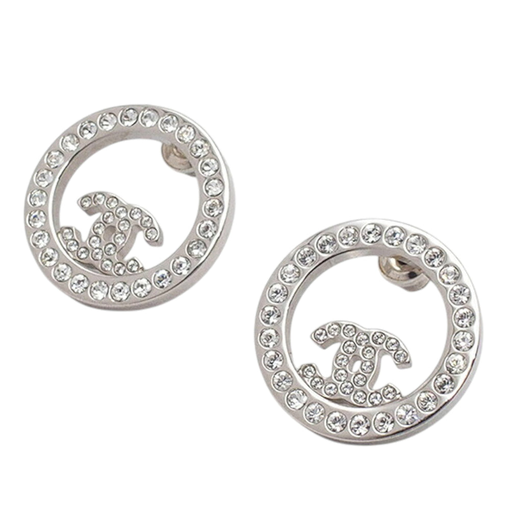 Chanel plaqué CC Rhinestones Rond fermoir poussette Boucles d’oreilles – GABY PARIS Authentique