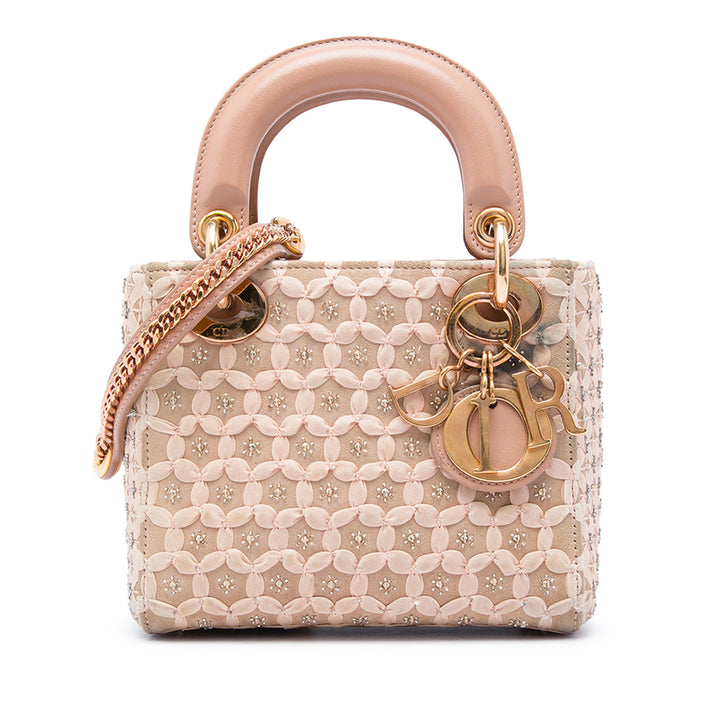 Beaded Ruban Lady Dior Mini Beige