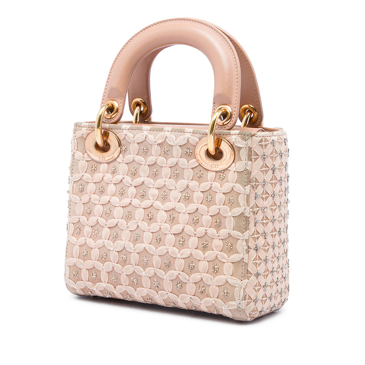 Beaded Ruban Lady Dior Mini Beige