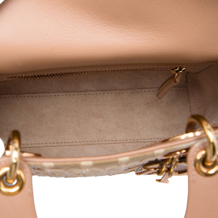 Beaded Ruban Lady Dior Mini Beige