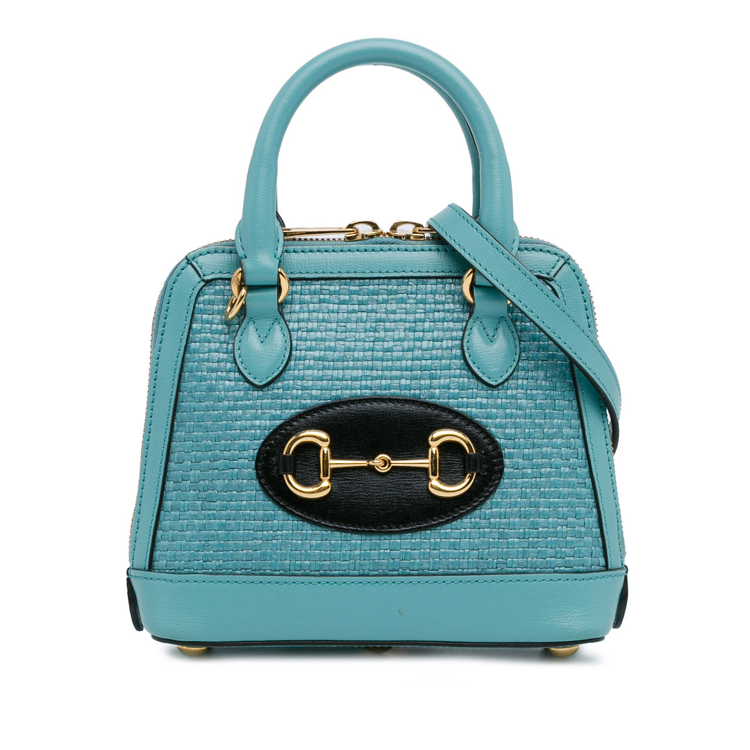 Gucci Mini Raffia Horsebit 1955 Top Handle Bag Blue - GABY PARIS