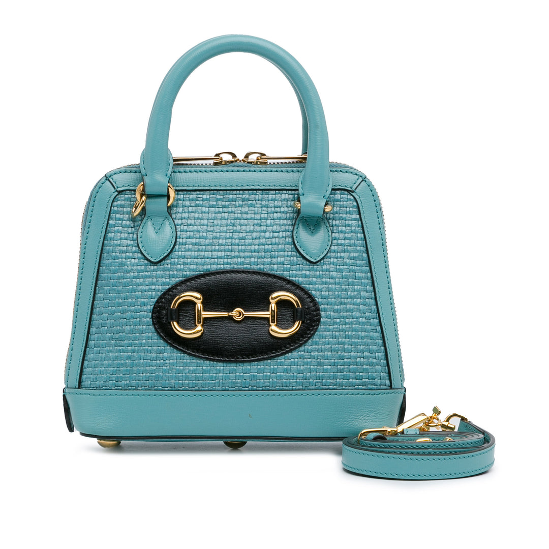 Gucci Mini Raffia Horsebit 1955 Top Handle Bag Blue - GABY PARIS