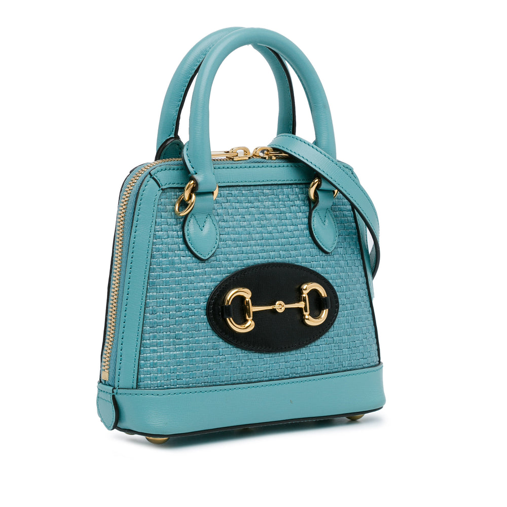 Gucci Mini Raffia Horsebit 1955 Top Handle Bag Blue - GABY PARIS