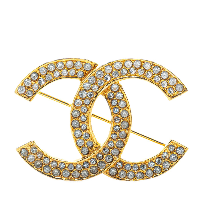 Gold Plated Rhinestone CC Brooch Gold - Gaby Paris