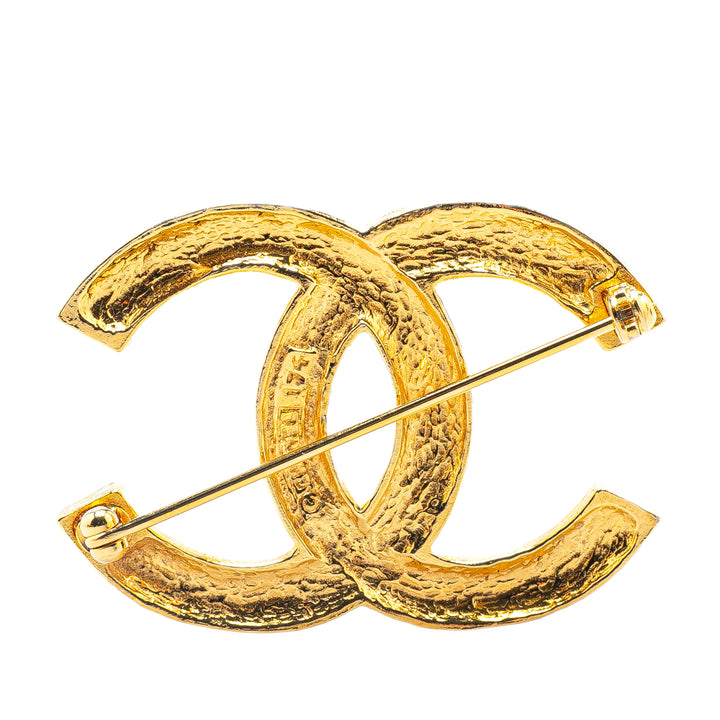 Gold Plated Rhinestone CC Brooch Gold - Gaby Paris