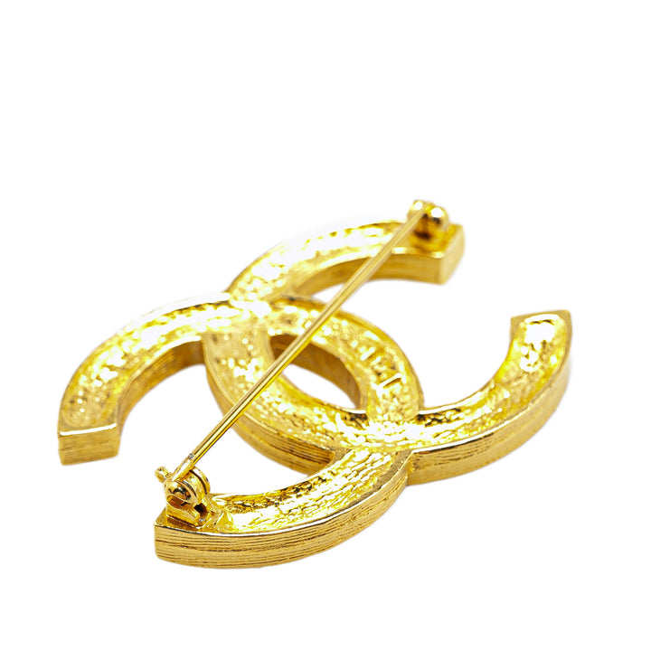 Gold Plated Rhinestone CC Brooch Gold - Gaby Paris