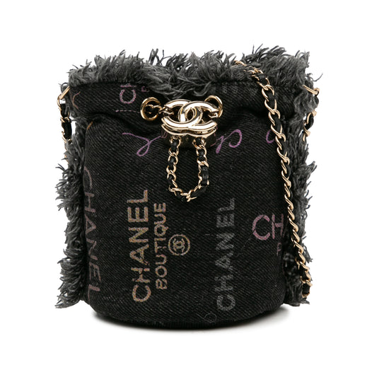 Mini Denim Mood Bucket with Chain Black - Gaby Paris