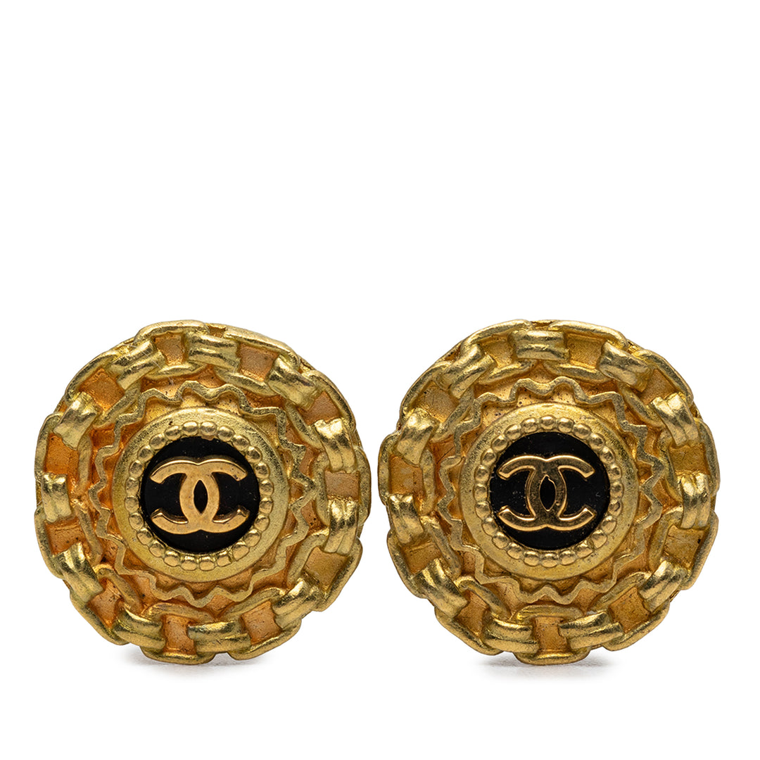 Chanel CC plaqué Resin Chain Rond Clip On Boucles d’oreilles