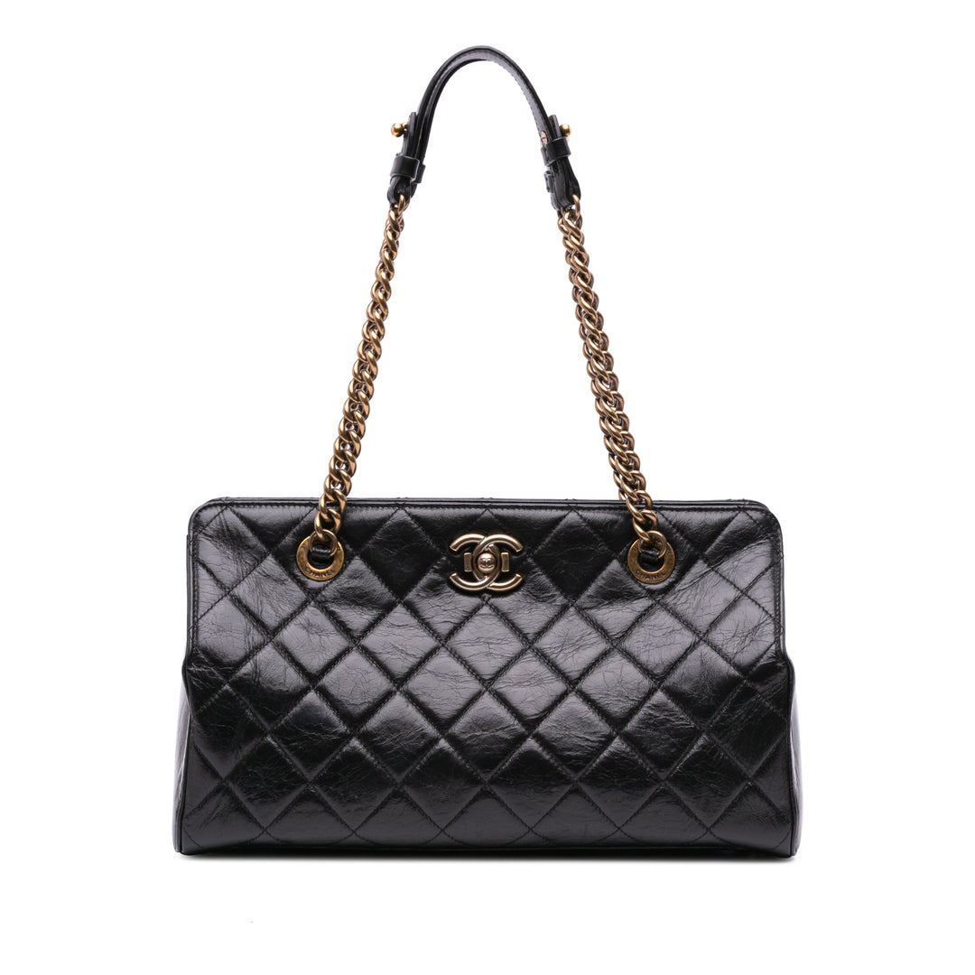 Quilted Calfskin Perfect Edge Tote Black - Gaby Paris