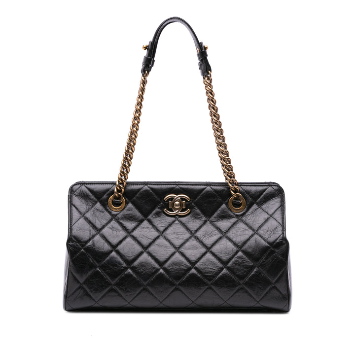 Quilted Calfskin Perfect Edge Tote Black - Gaby Paris