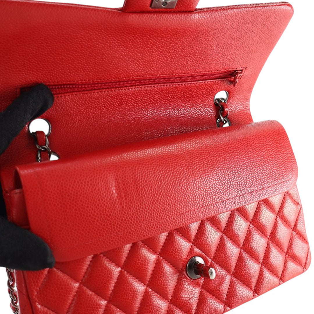 Chanel Medium Classic Caviar Double rabat Rouge