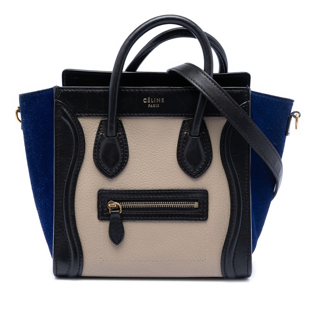 Celine Nano Tricolor Cuir de veau et Daim Luggage Cabas
