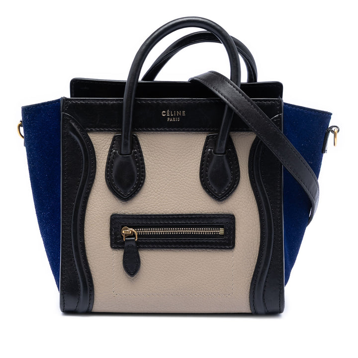 Celine Nano Tricolor Cuir de veau et Daim Luggage Cabas