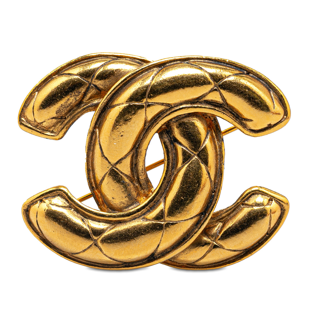 Gold Plated CC Quilted Brooch Gold - Gaby Paris