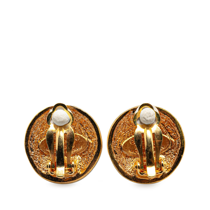Gold Plated Logo Clip On Earrings Gold - Gaby Paris