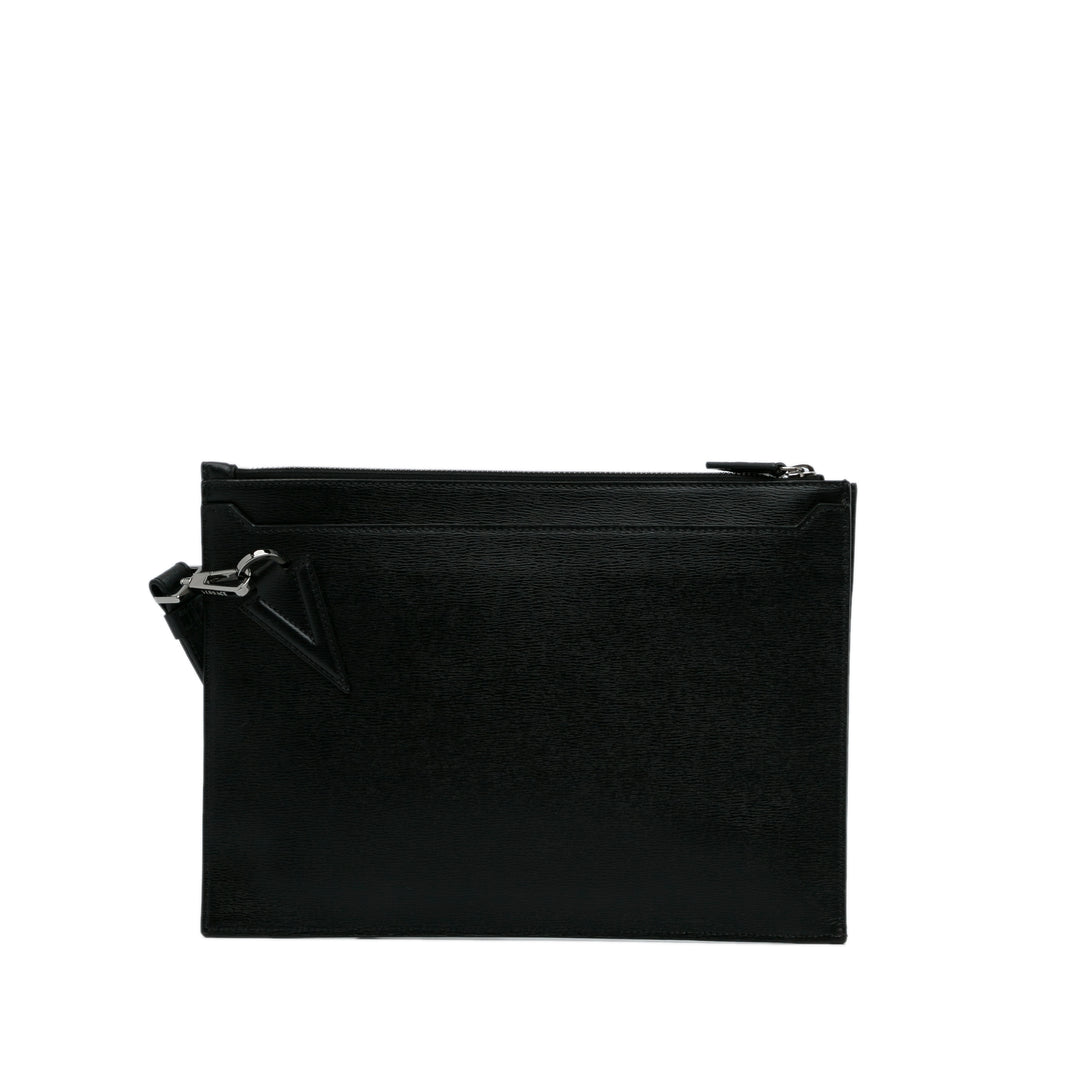 V Logo Leather Clutch Black - Gaby Paris