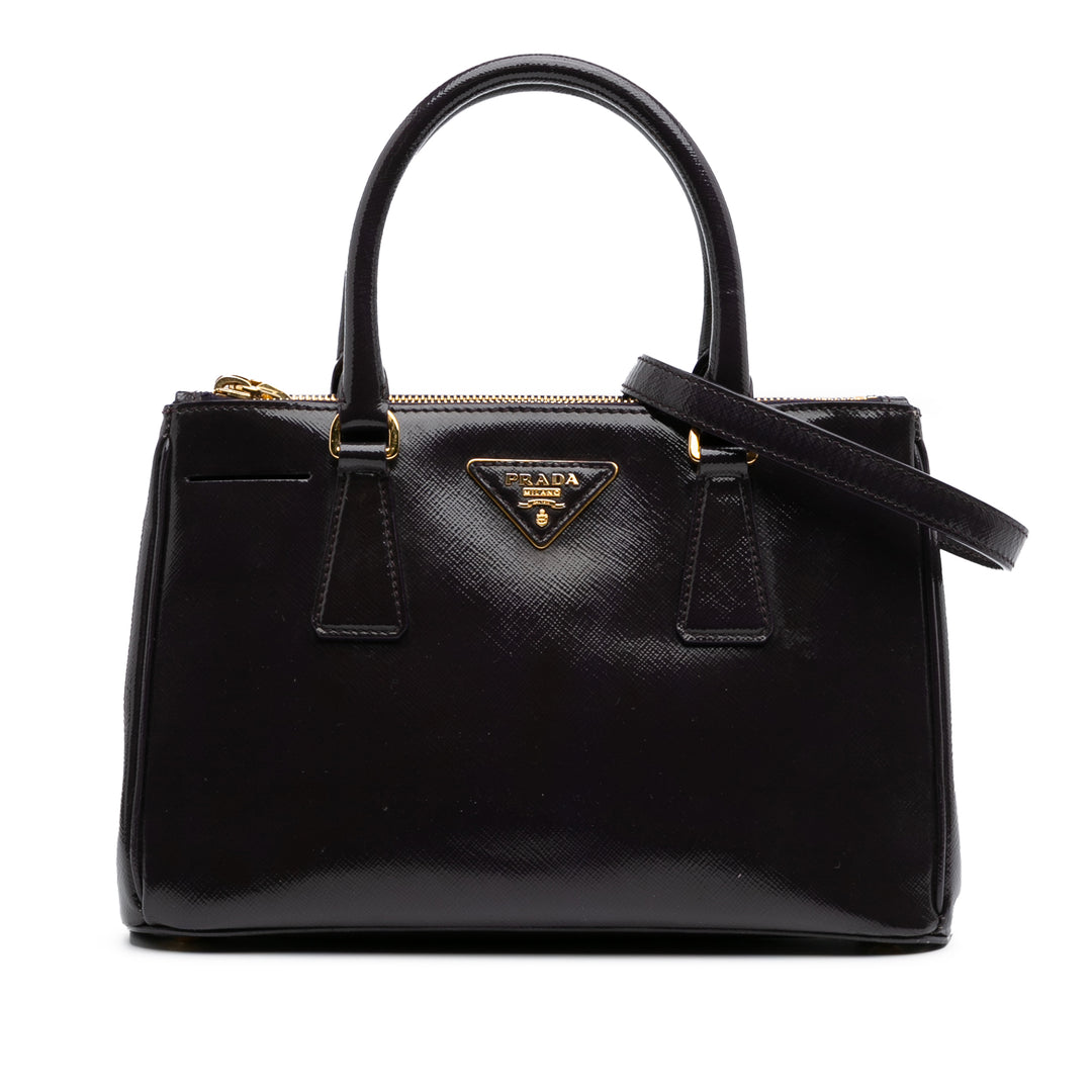 Small Saffiano Vernice Galleria Double Zip Satchel Purple - Gaby Paris
