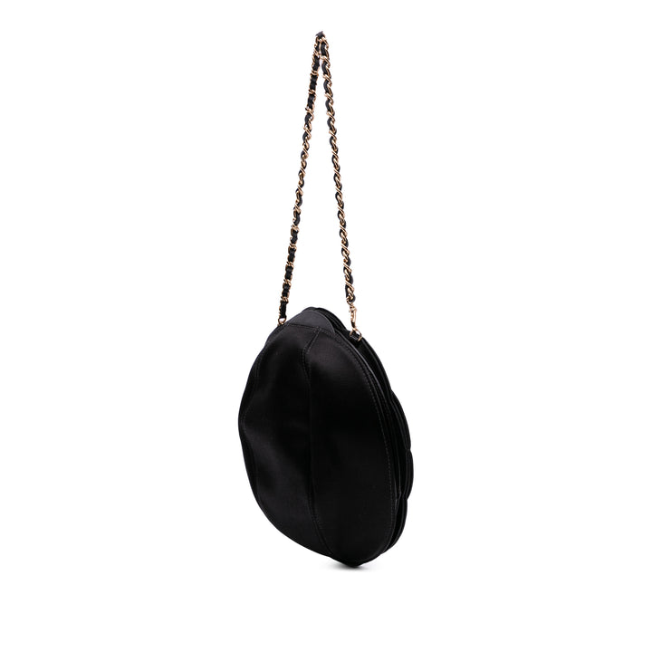 Lambskin and Satin Camellia Flower Evening Bag Black - Gaby Paris