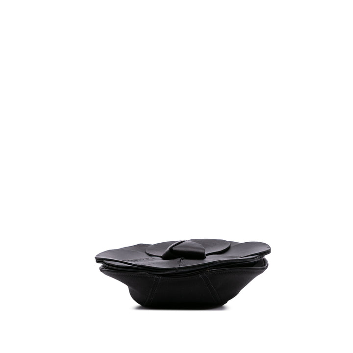 Lambskin and Satin Camellia Flower Evening Bag Black - Gaby Paris