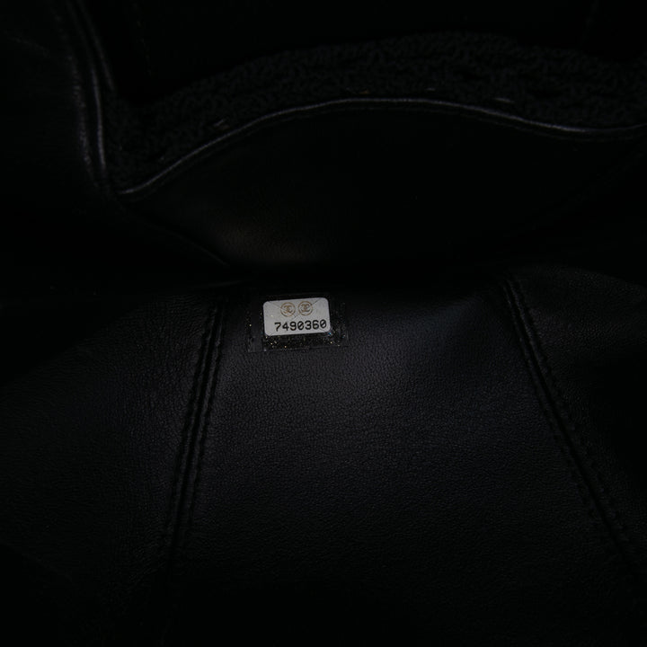 Lambskin and Satin Camellia Flower Evening Bag Black - Gaby Paris