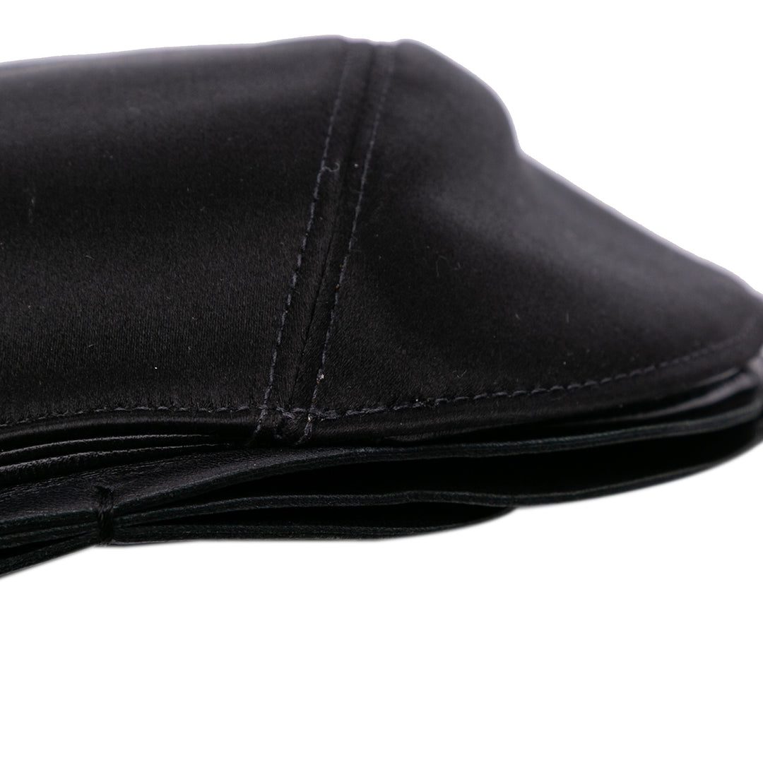 Lambskin and Satin Camellia Flower Evening Bag Black - Gaby Paris