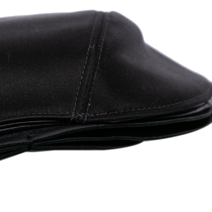 Lambskin and Satin Camellia Flower Evening Bag Black - Gaby Paris