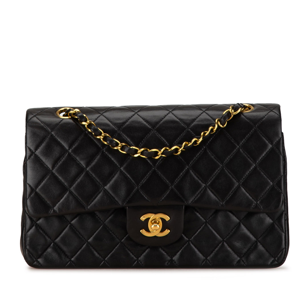 Medium Classic Lambskin Double Flap Black - Gaby Paris