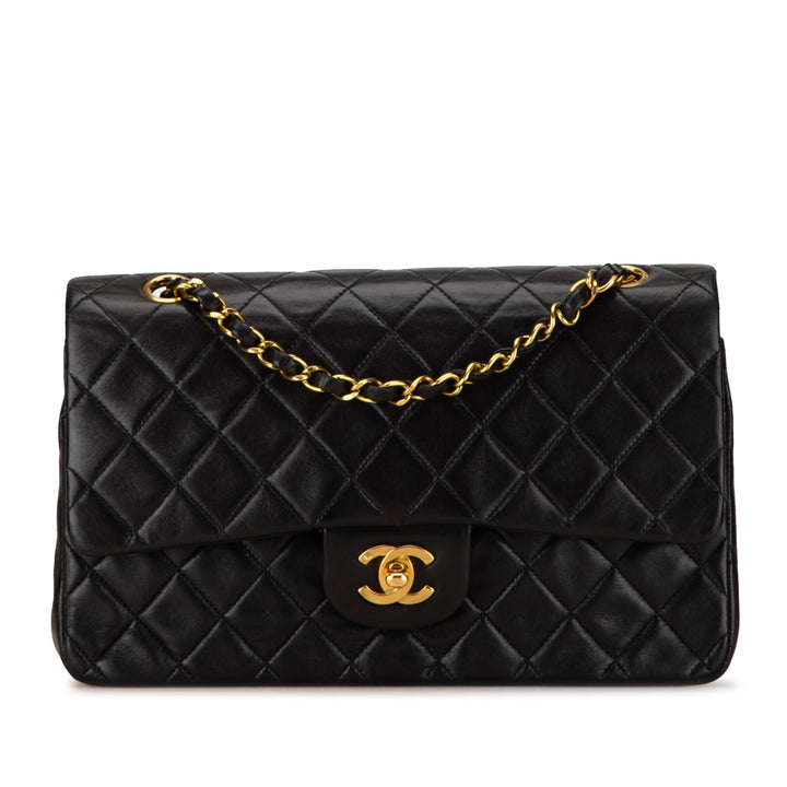 Medium Classic Lambskin Double Flap Black - Gaby Paris