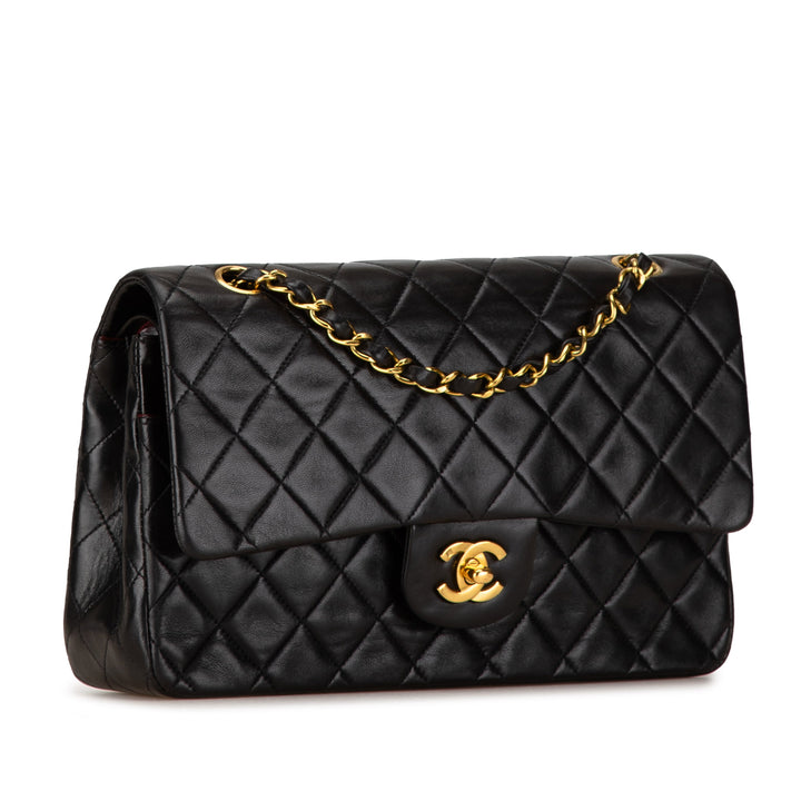 Medium Classic Lambskin Double Flap Black - Gaby Paris