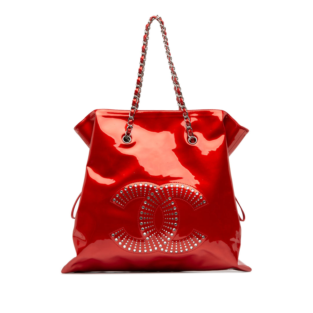 CC Patent Crystal Strass Embellished Bonbons Tote Red - Gaby Paris