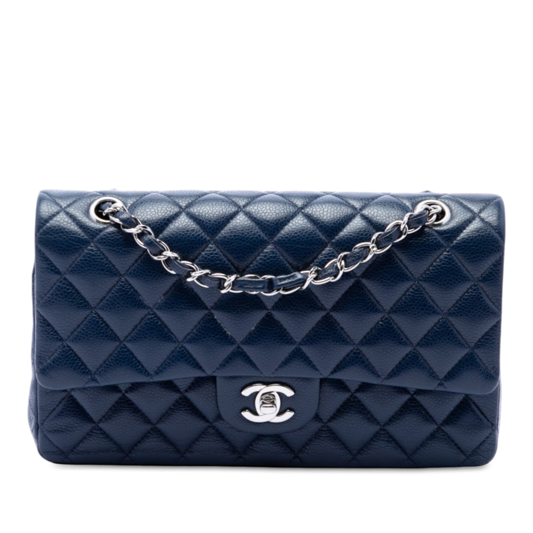 Classic Double rabat Moyen Cuir caviar Bleu