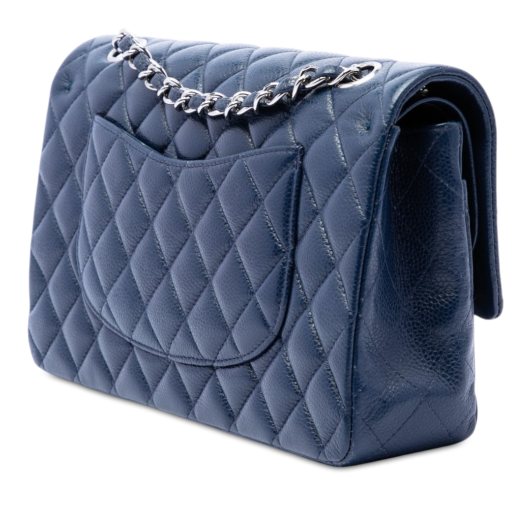 Classic Double rabat Moyen Cuir caviar Bleu