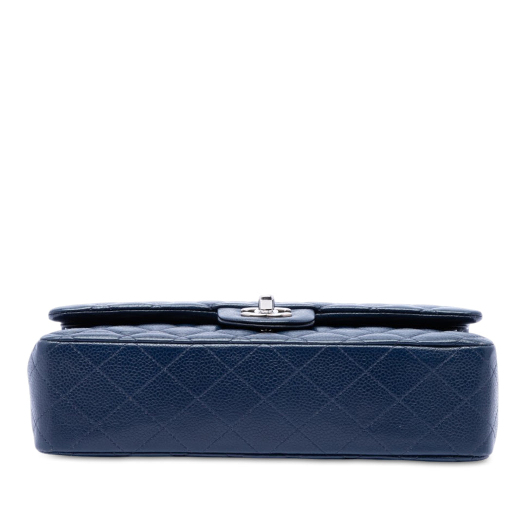 Classic Double rabat Moyen Cuir caviar Bleu