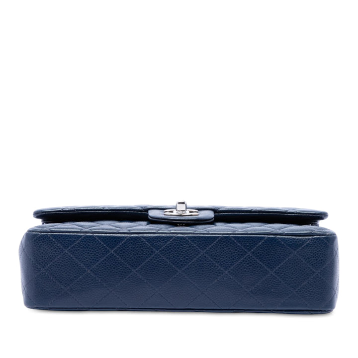 Classic Double rabat Moyen Cuir caviar Bleu