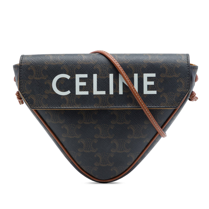 Celine Sac bandoulière Triomphe Logo Triangle Triomphe enduite Marron – vue principale – GABY PARIS