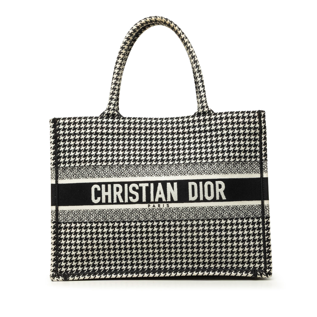 Dior Book Tote Houndstooth brodé Moyen Noir – vue principale – GABY PARIS