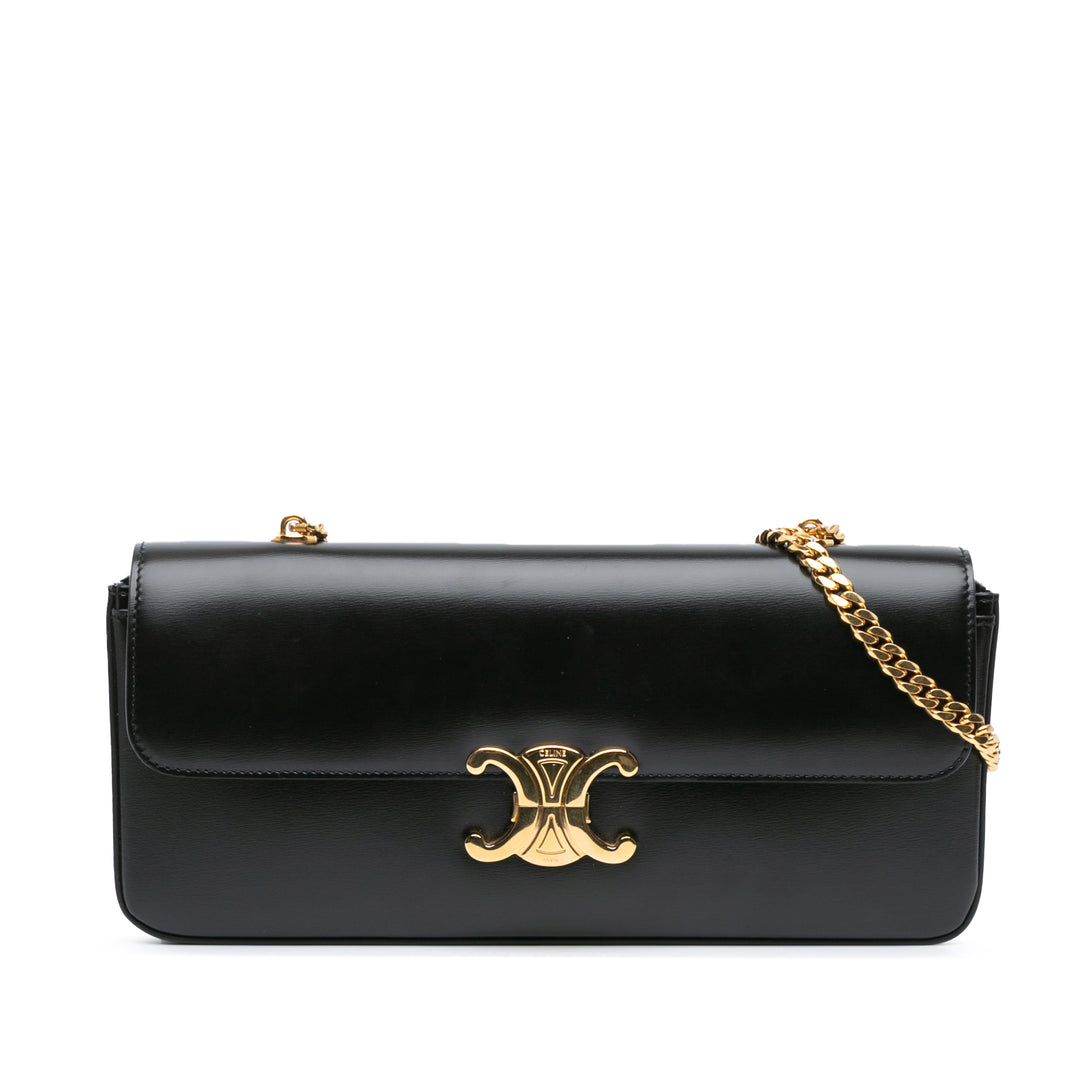 Shiny Calfskin Triomphe Cuir Chain Shoulder Bag Black - Gaby Paris