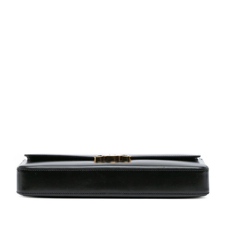 Shiny Calfskin Triomphe Cuir Chain Shoulder Bag Black - Gaby Paris