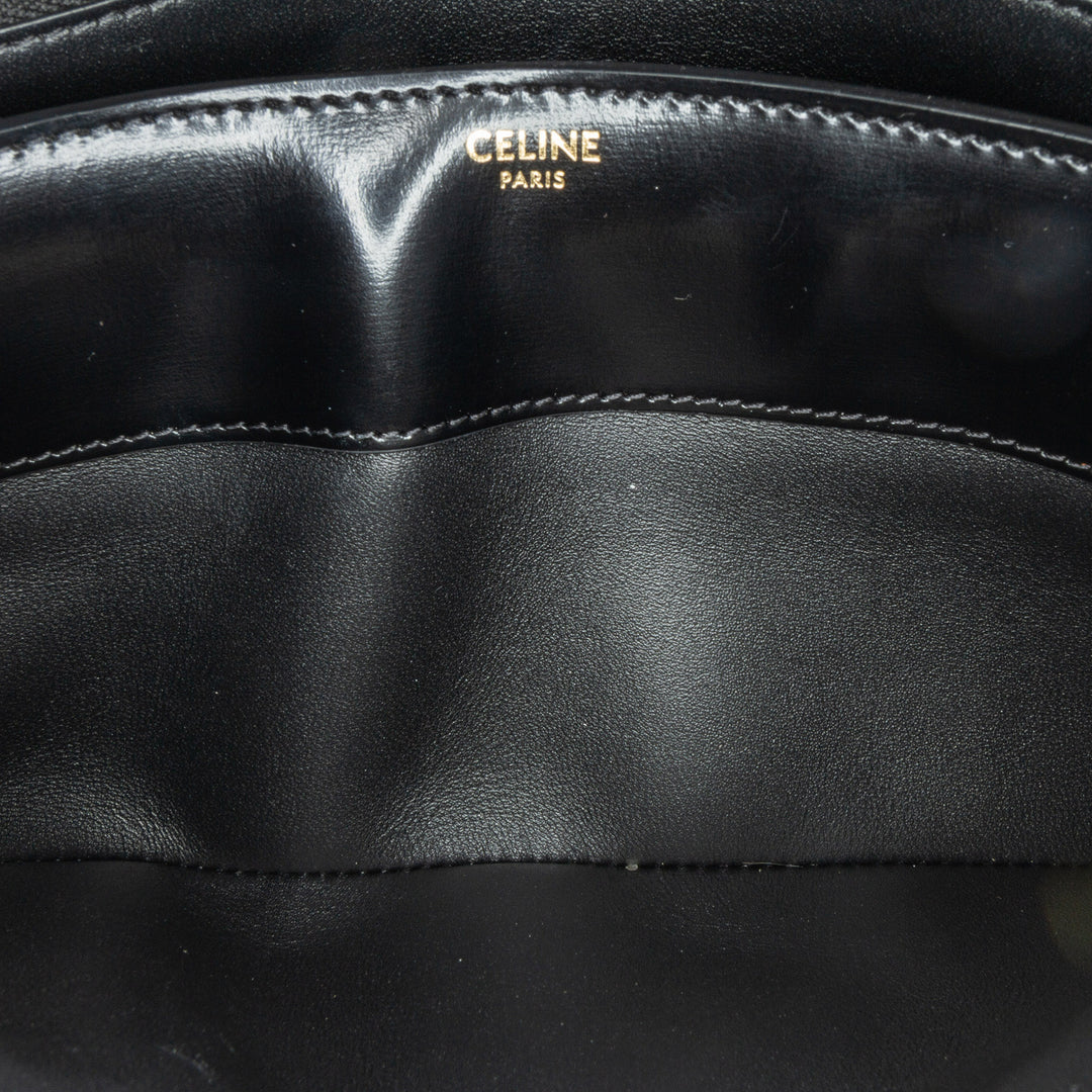 Shiny Calfskin Triomphe Cuir Chain Shoulder Bag Black - Gaby Paris