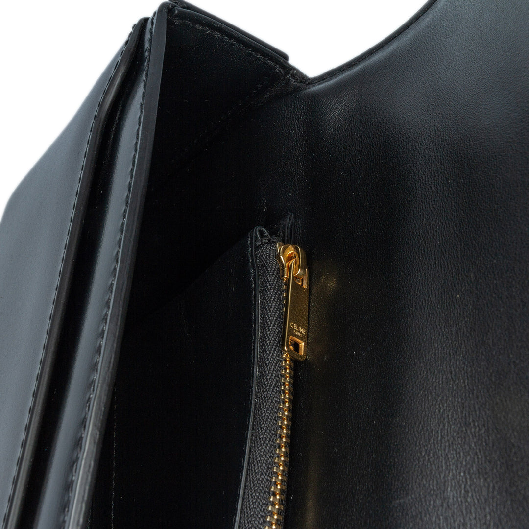 Shiny Calfskin Triomphe Cuir Chain Shoulder Bag Black - Gaby Paris