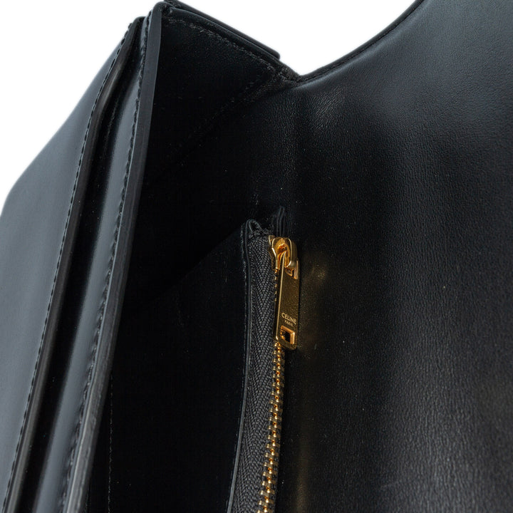 Shiny Calfskin Triomphe Cuir Chain Shoulder Bag Black - Gaby Paris