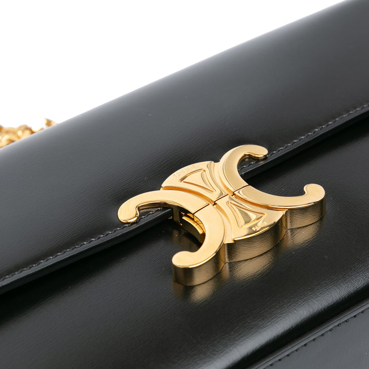 Shiny Calfskin Triomphe Cuir Chain Shoulder Bag Black - Gaby Paris