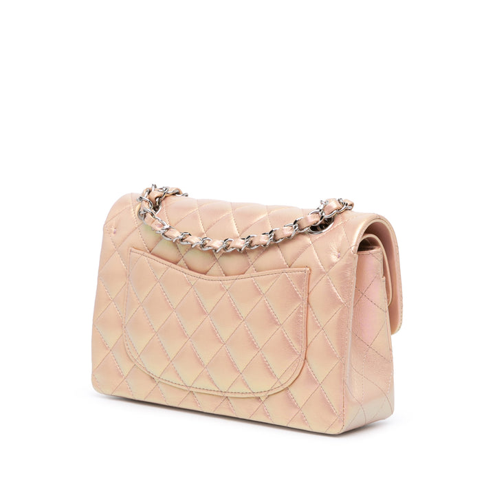 Small Classic Iridescent Lambskin Double Flap Pink - Gaby Paris