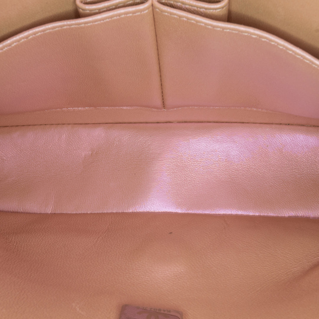 Small Classic Iridescent Lambskin Double Flap Pink - Gaby Paris