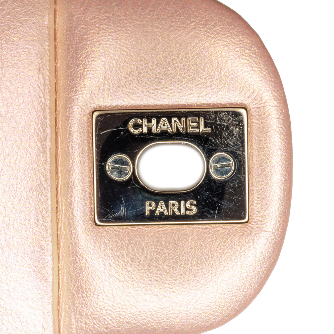 Small Classic Iridescent Lambskin Double Flap Pink - Gaby Paris