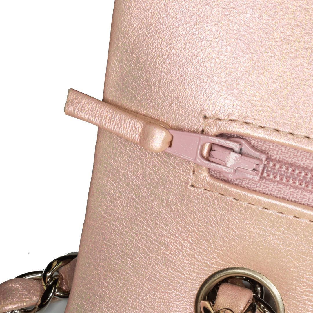 Small Classic Iridescent Lambskin Double Flap Pink - Gaby Paris