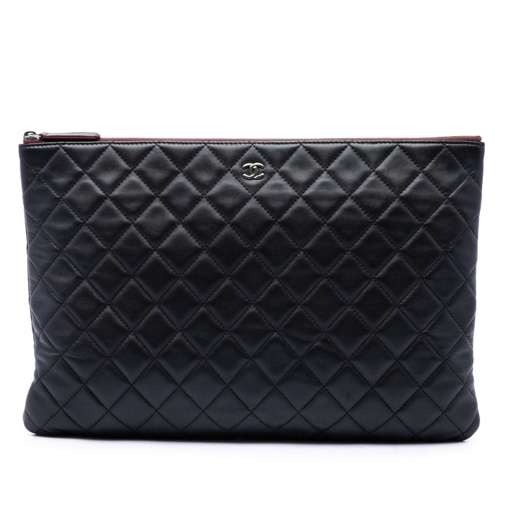 Matelassé O Étui Pochette Grand Cuir d'agneau Noir
