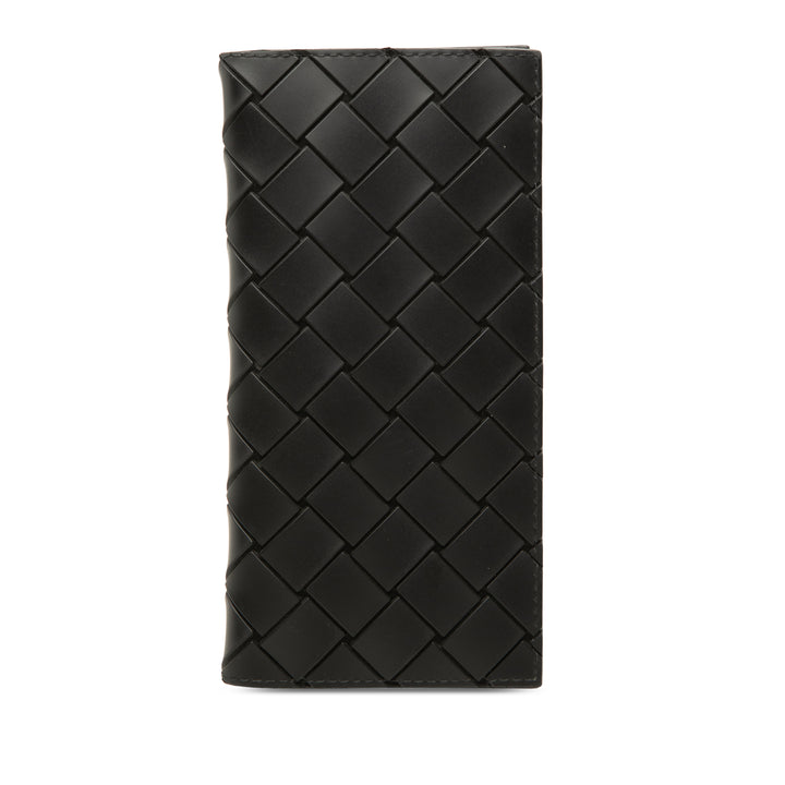 Intrecciato Deux volets Portefeuille long Cuir de veau Noir