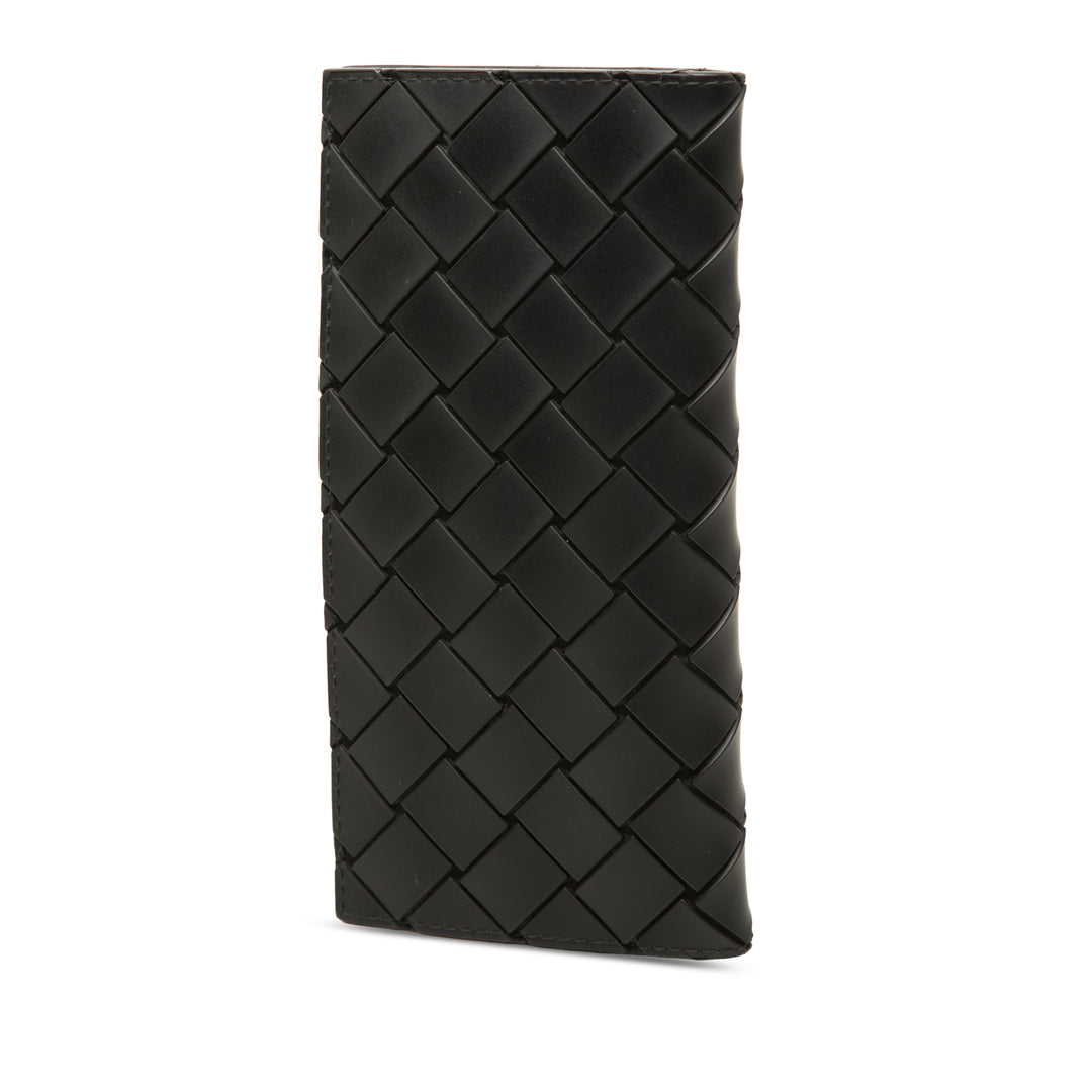 Intrecciato Deux volets Portefeuille long Cuir de veau Noir